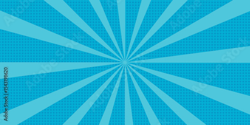 Blue comic background with sun burst and dots. high quality comic book style background. pop art background