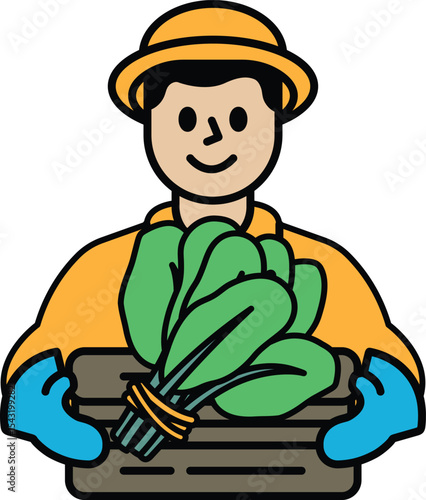 A man is holding a basket of greens