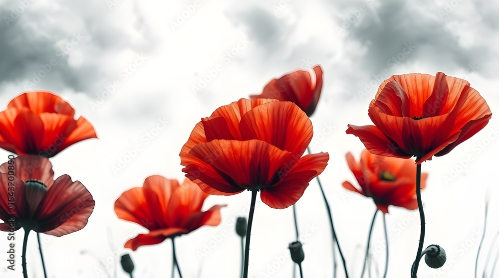 Naklejka premium Watercolor Poppies and Tulips