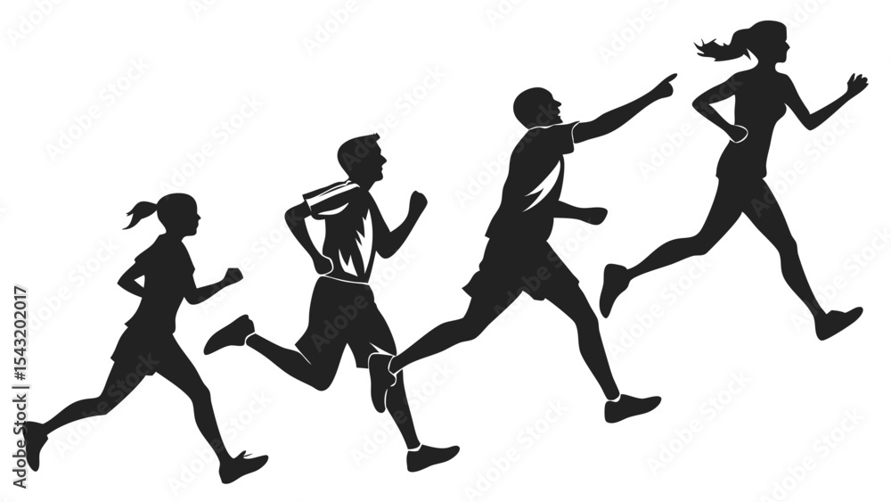Fototapeta premium Running Group Silhouette – Team Fitness and Motion Vector Illustration