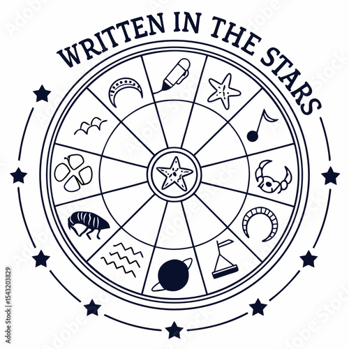 Celestial wheel design written in the stars astrology zodiac symbols