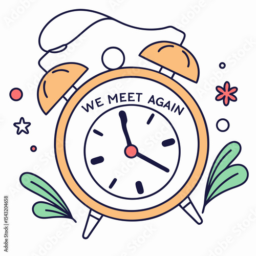 Cute alarm clock illustration we meet again design