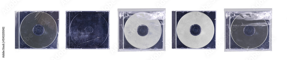 Fototapeta premium CD disk video case on black background. Isolated music transparent mockup. Clean cover box template.