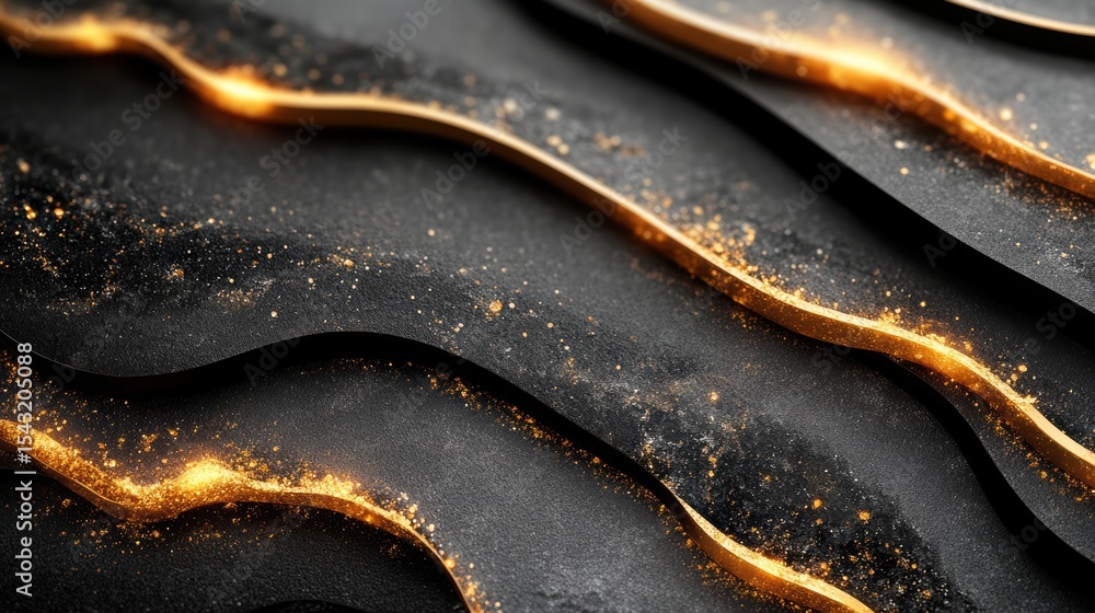 Obraz premium Artistic Texture with Abstract Gold Waves Elegant Flowing Lines on Dark Black Background Golden Effect