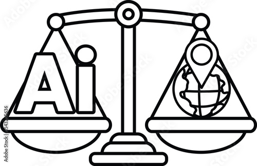 A scale with the letters AI on one side and a globe on the other