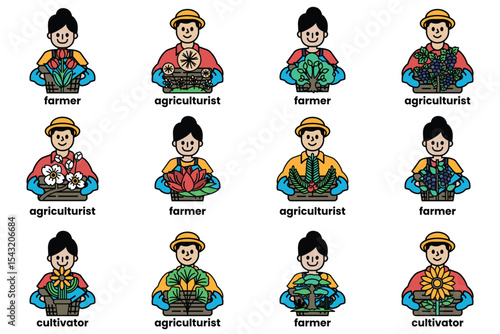 A series of cartoon images of people with different professions