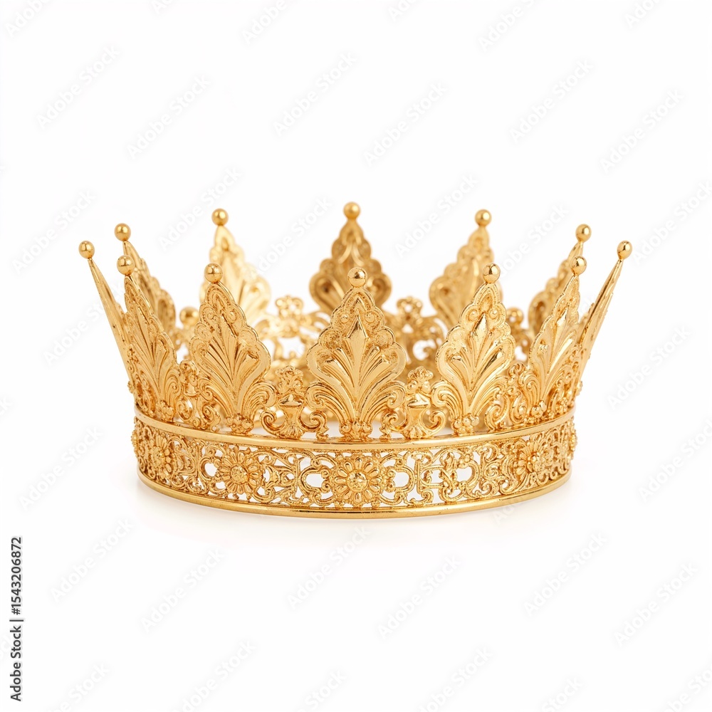 Fototapeta premium King or queen golden crown over white background, no shadow