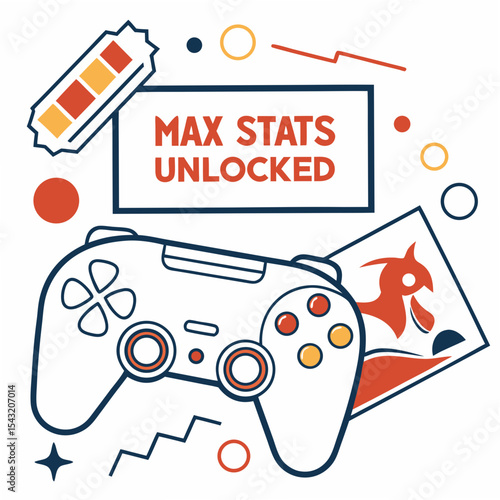 Max stats unlocked game controller graphic design element