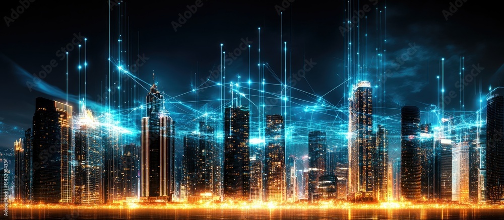 Smart Cityscape: A Nighttime Panorama of Interconnected Urban Structures Smart Cityscape: A Nighttime Panorama of Interconnected Urban Structures