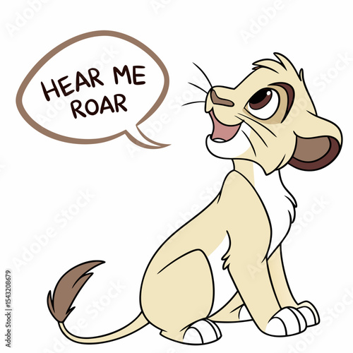 Fotografie Adorable lion cub roaring cartoon illustration hear me roar