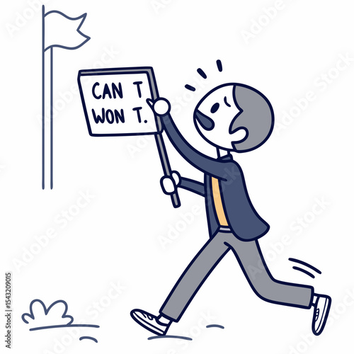 Man running away from goal with cant won t sign