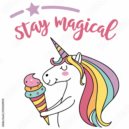 Cute unicorn holding ice cream cone stay magical design