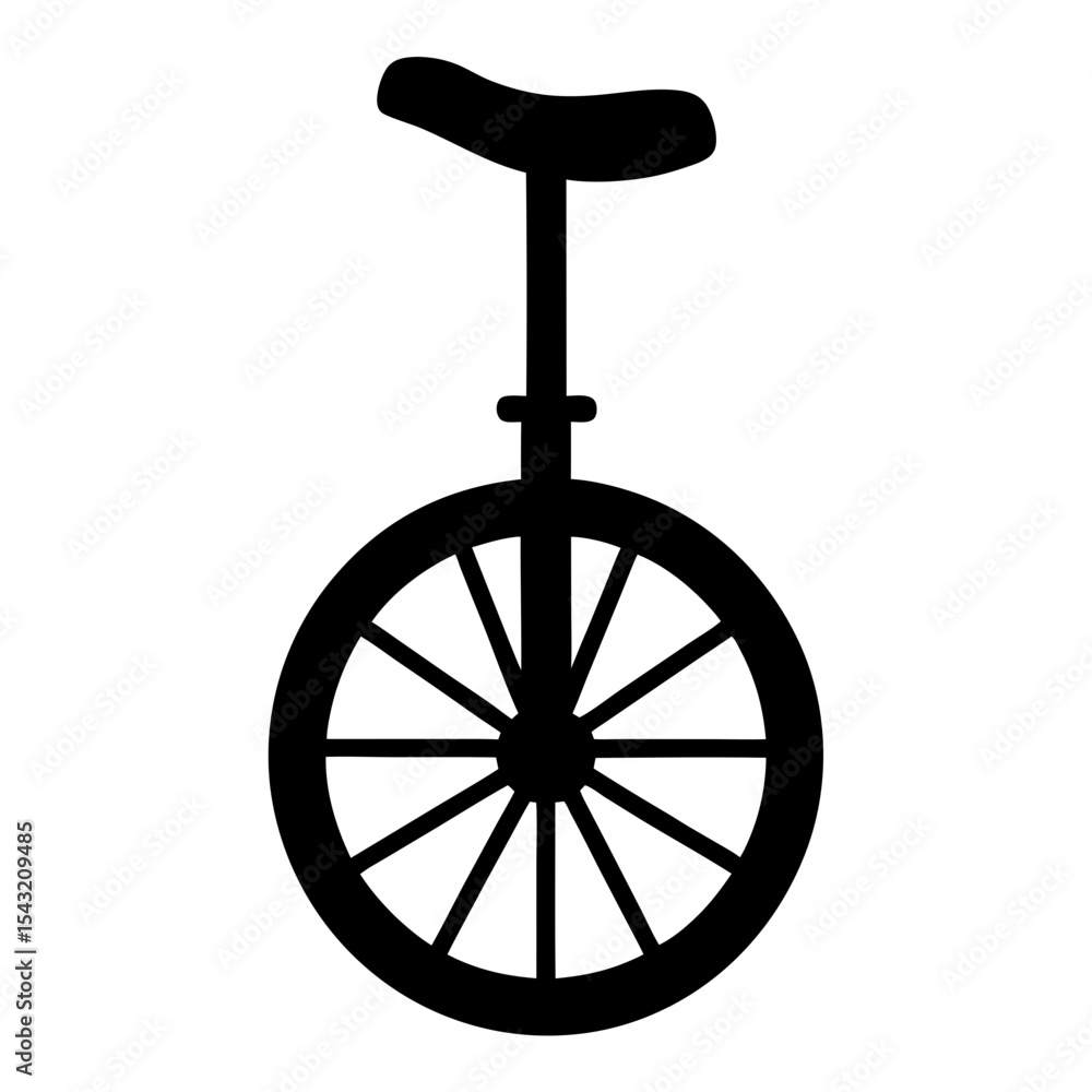 Silhouette of a unicycle with spoked wheel and a single seat Silhouette of a unicycle with spoked wheel and a single seat