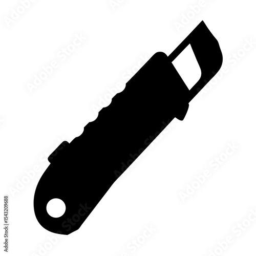 A black silhouette of a utility knife with a retractable blade