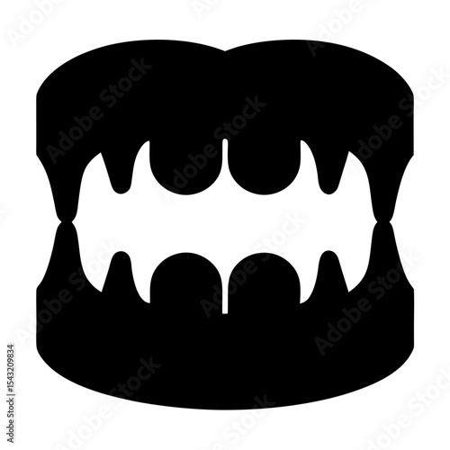 Stylized illustration of dentures in a minimalist black and white design