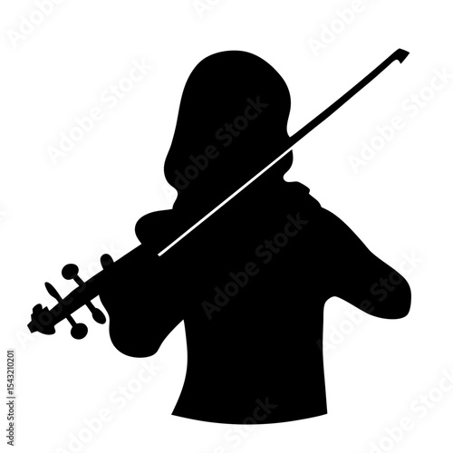 Silhouette of a violinist playing a violin with a bow in black