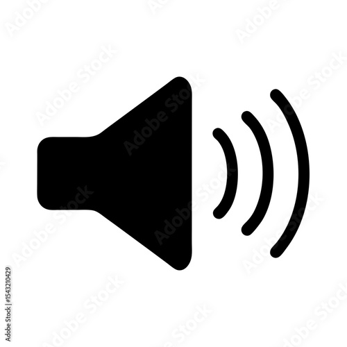Black and white speaker icon with radiating sound waves illustration