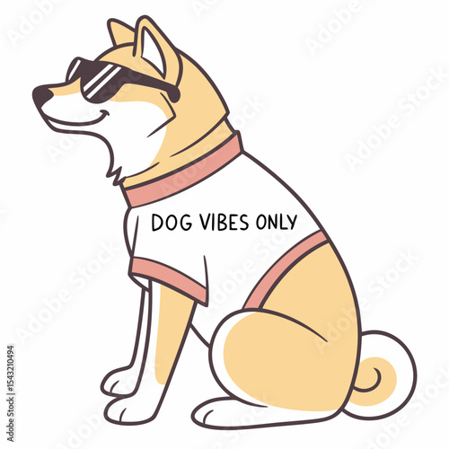 Cool shiba inu dog wearing sunglasses dog vibes only shirt