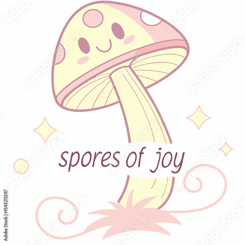Cute cartoon mushroom spores of joy pastel colors happy fungi