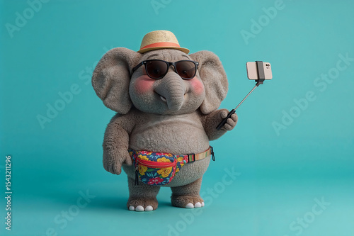 Cartoon Elephant Tourist Taking a Selfie