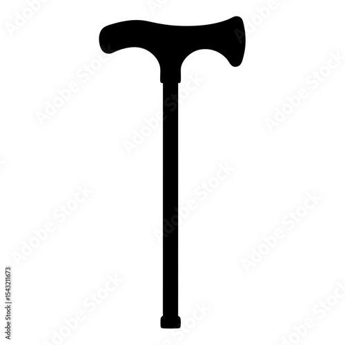 Monochrome silhouette of a classic Thandled walking cane for assistance