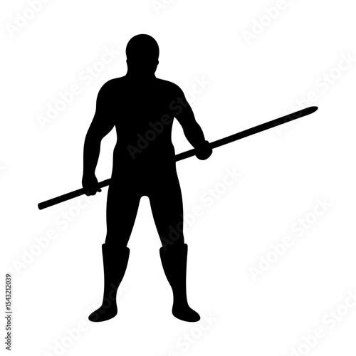 Silhouette of a warrior holding a staff, standing firmly on the ground
