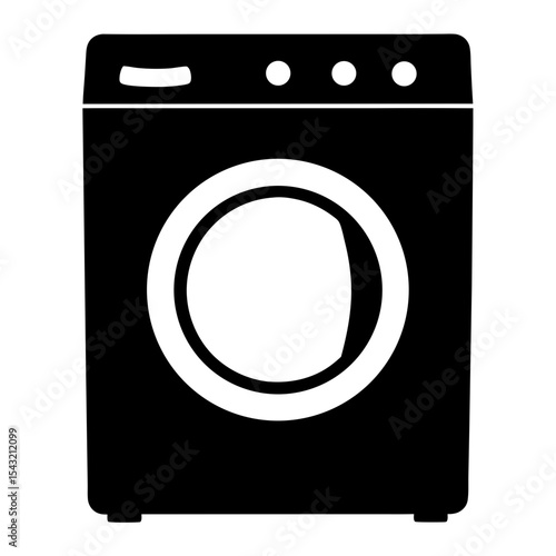 A simplistic black and white illustration of a front loading washing machine