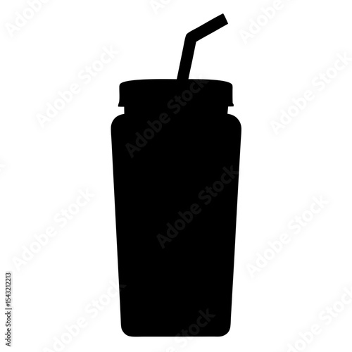 Silhouette of a beverage tumbler with lid and straw on white background
