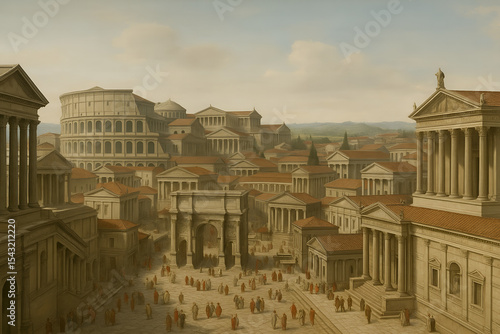 Illustration of a Bustling Roman City Centre