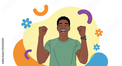 The Man Celebrates Big Success With A Joyful Outburst Of Cheerful Emotions