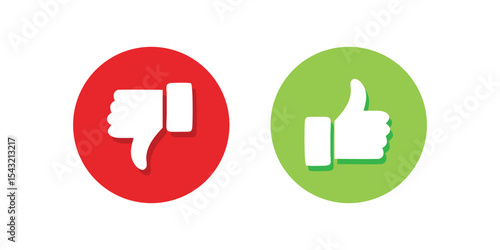 Red thumbs-down and green thumbs-up icons in circular buttons, symbolizing disapproval and approval.