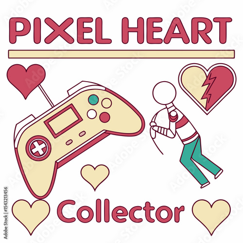 Pixel heart collector cute game controller design