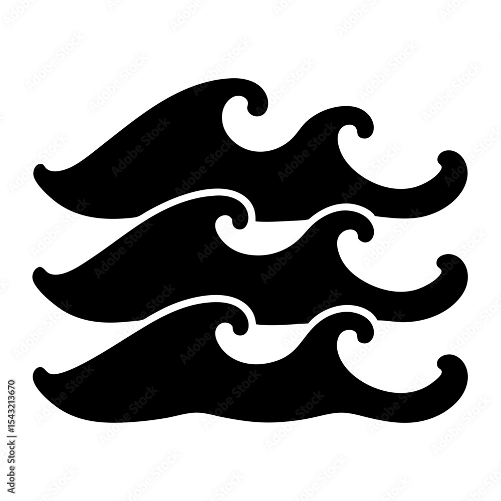 Obraz premium Stylized Black and White Graphic of Three Overlapping Waves on White