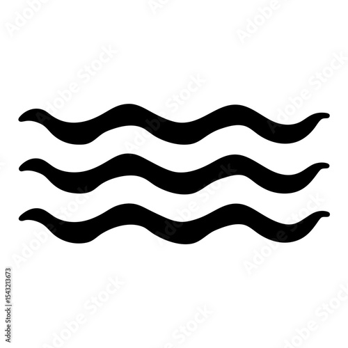 Three horizontal wavy lines in black against a white background represent water