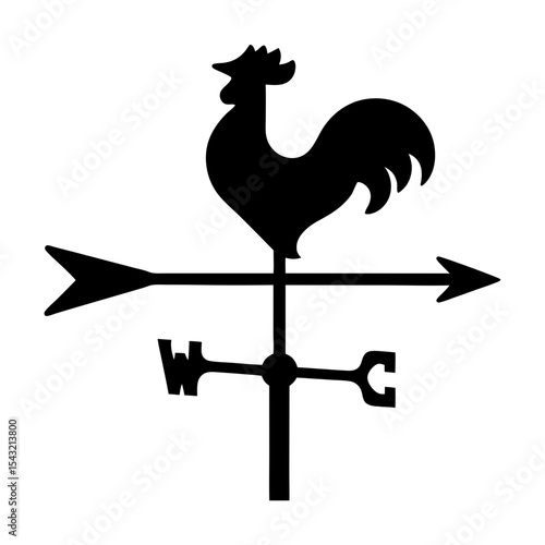 Silhouette of a rooster weather vane with directional wind indicators