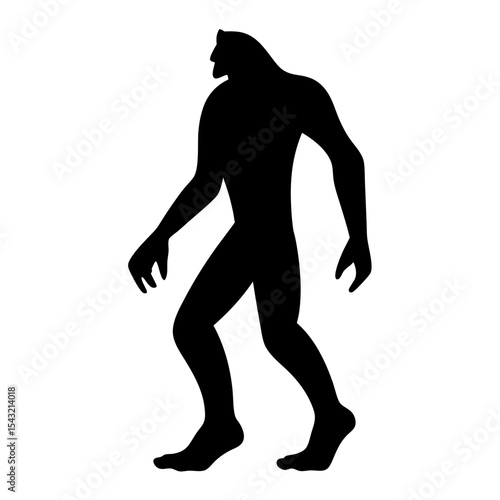 Silhouette of BigFoot Cryptid Walking on Two Legs Against a White Background