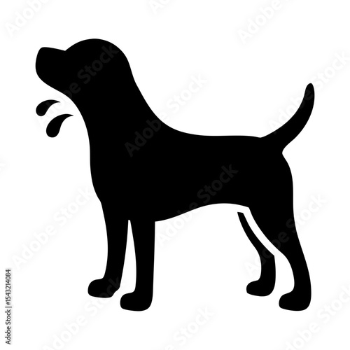 Silhouette of a dog sniffing with saliva droplets, rendered in black