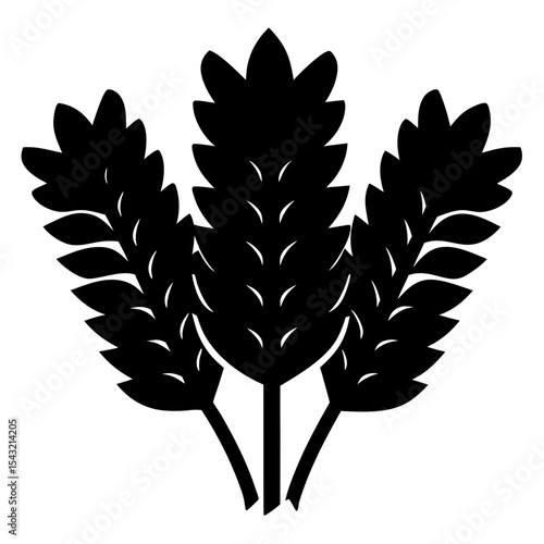 Three Sheaves of Grain or Wheat in a Stylized Black Silhouette