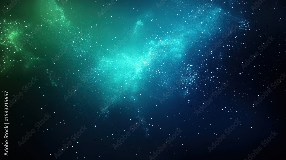 Obraz premium A vibrant cosmic scene with blue and green hues showcasing a dense field of stars and nebulae in deep space.