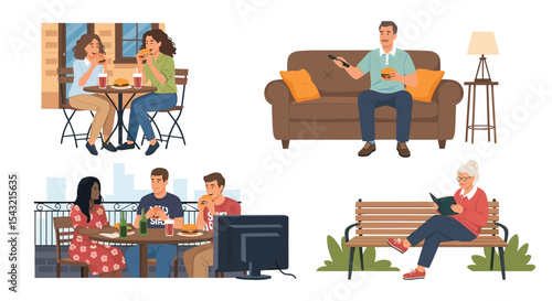 People Enjoying Various Leisure Activities and Pastimes in Different Locations and Situations