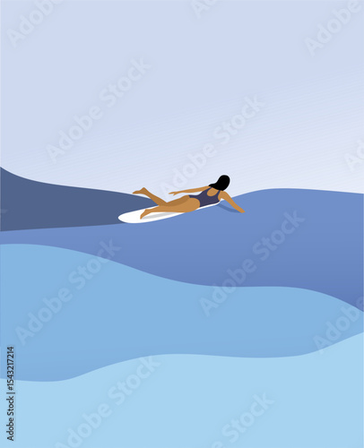Girl laying on surf board