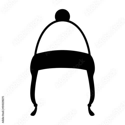 Stylized Black and White Winter Hat Silhouette with a Pom Pom