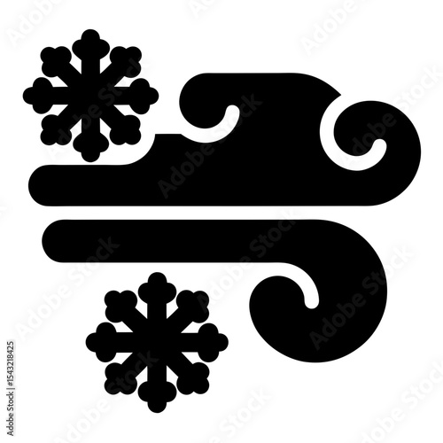 Stylized vector image depicting a windy and snowy weather condition