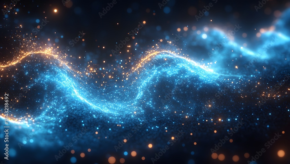 Obraz premium Abstract Wave of Sparkling Blue and Gold Particles