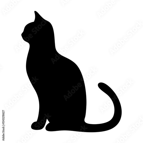 Elegant black cat silhouette, side profile, sitting, watching intently into the distance