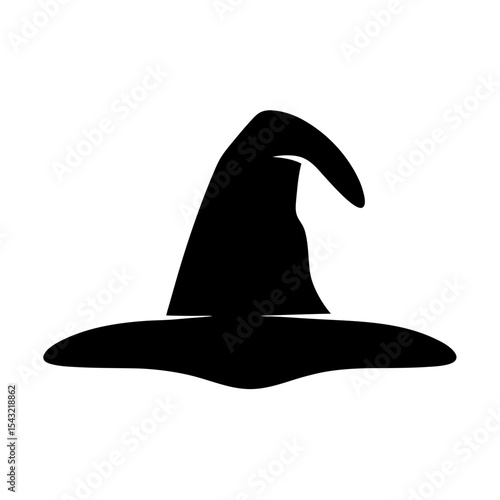 Black silhouette of a classic witch hat on a white background.