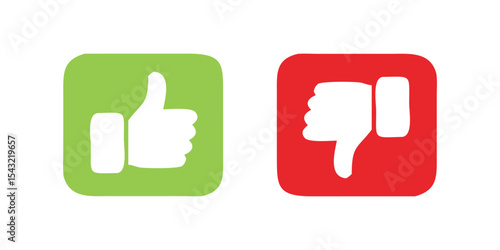 Green thumbs-up and red thumbs-down icons in square buttons, symbolizing approval and disapproval.
