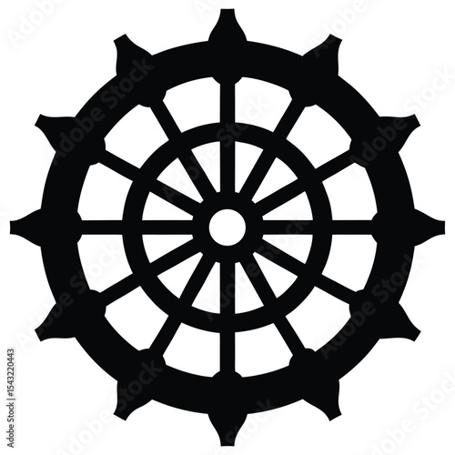 Silhouette of the dharma wheel symbol representing the buddhist path to enlightenment