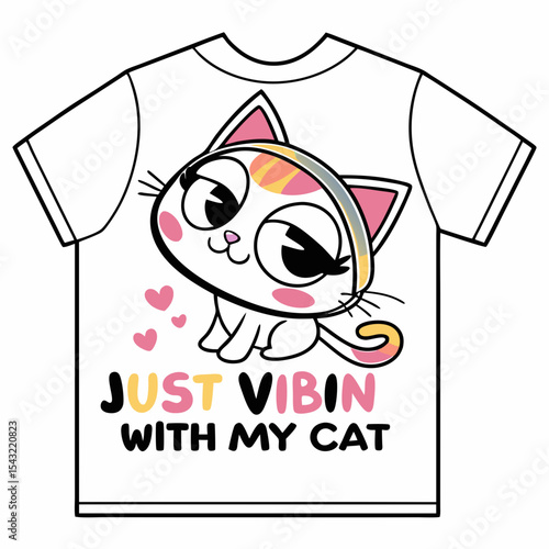 Adorable cat t-shirt design just vibin with my cat