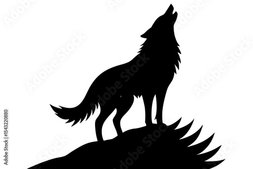 Howling wolf vector silhouette on a hilltop 